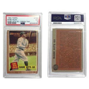 Original-1962 Topps 139 Babe Ruth Babe Hits 60 PSA 3 Green Tint-Rare
